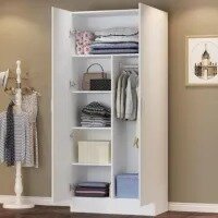 2 Doors Wardrobe Modern Bedroom Closet Cabinet with Clothes Rail, Storage Space Organizer