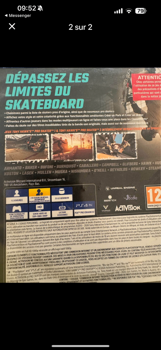 Tony Hawks pro skater 1+2 ps4