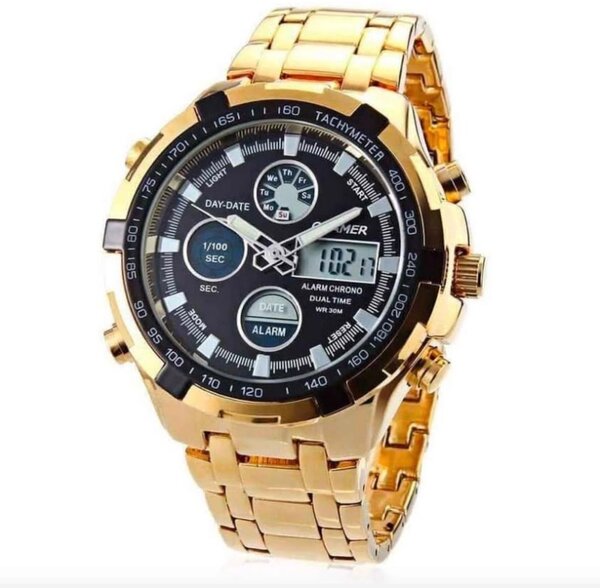 Montre-bracelet multifonction homme dorée
