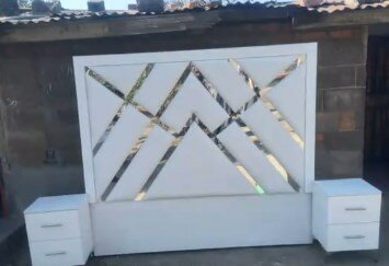 Headboard + nightstands, white