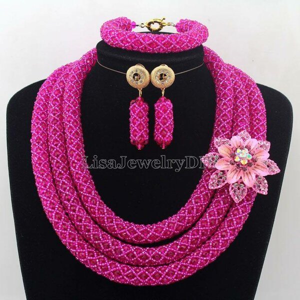 Parure Bijoux Perles Rose
