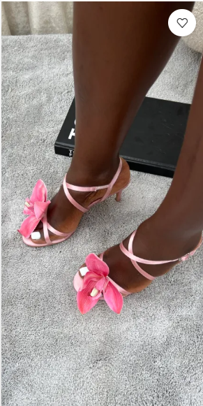 Tems pink flower ankle strap heels
