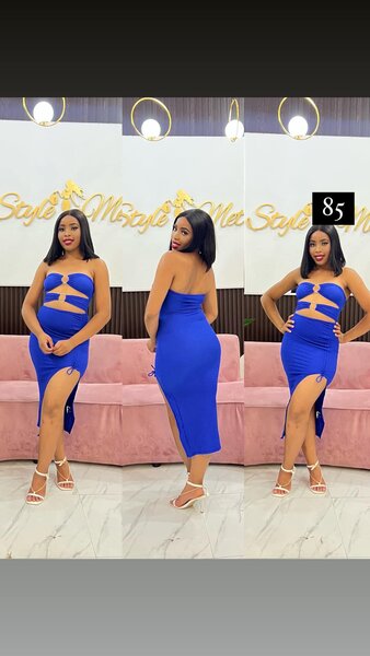Blue fitted off-the-shoulder Dress