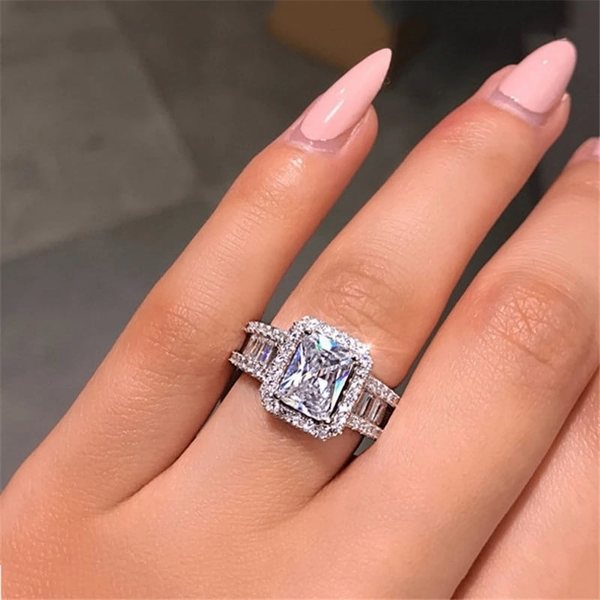 Square zircon engagement ring