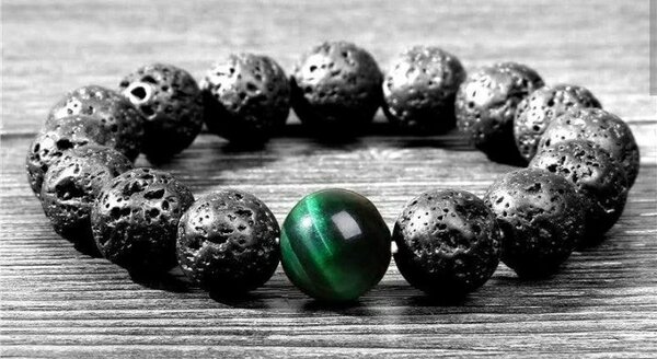 Bracelet pièrre de lave + oeil de tigre vert