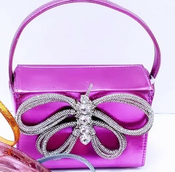 Lilac bag, rhinestone butterfly