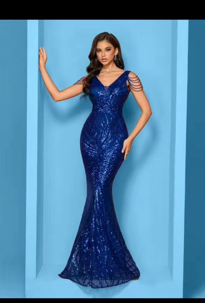 Robe de soirée à paillettes bleu
