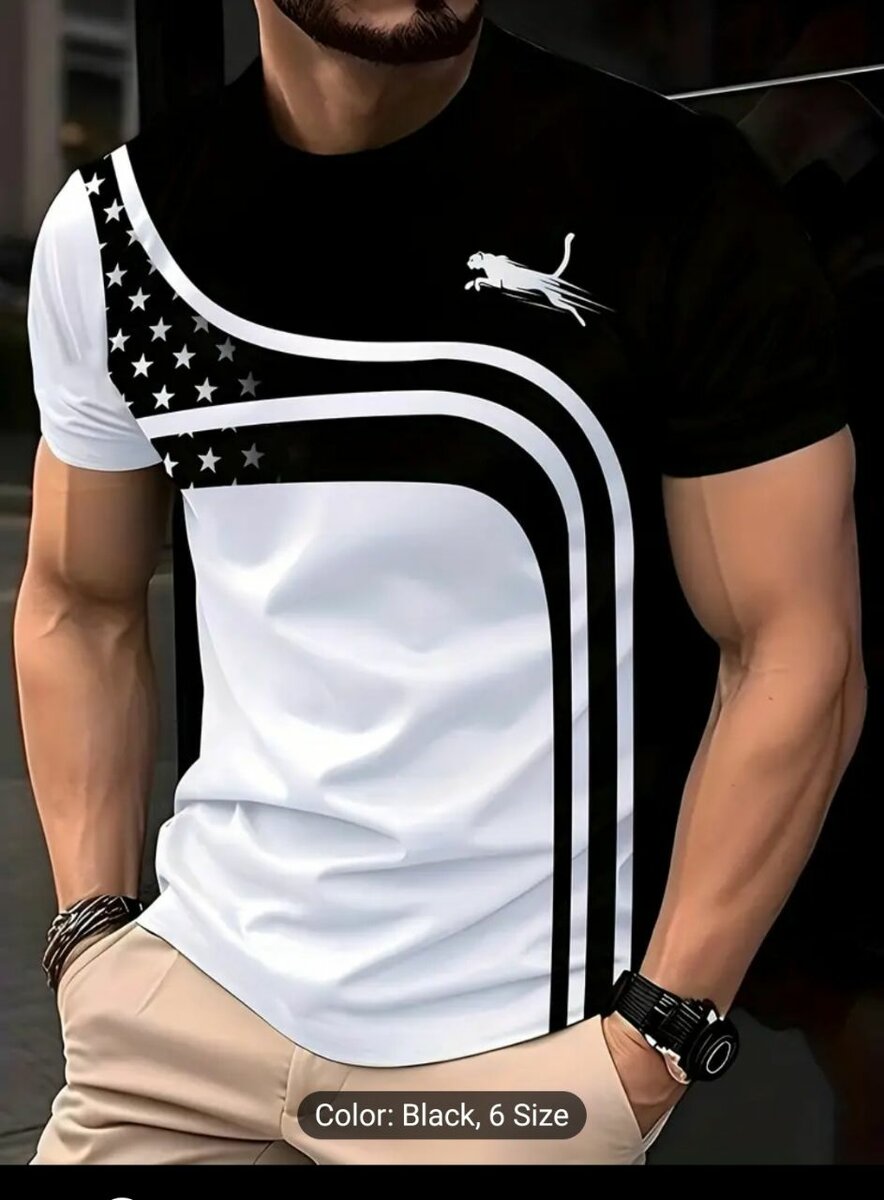 Men's Fashion Casual Round Neck 3D Pattern Print T-Shirt