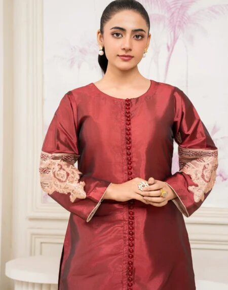 Festive Embroidered 2-Piece Maroon Silk