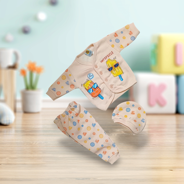 New born baby unisex 3pcs Cotton Fleece pajama shirt Set