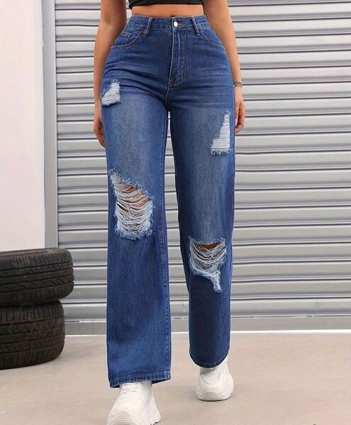 Ripped Straight Jeans