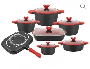 14pcs Set Nonstick Cookware and Pans with Induction bottom and Glass Lid