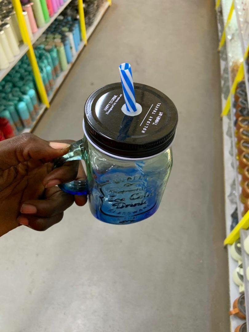 Glass Cup with straw