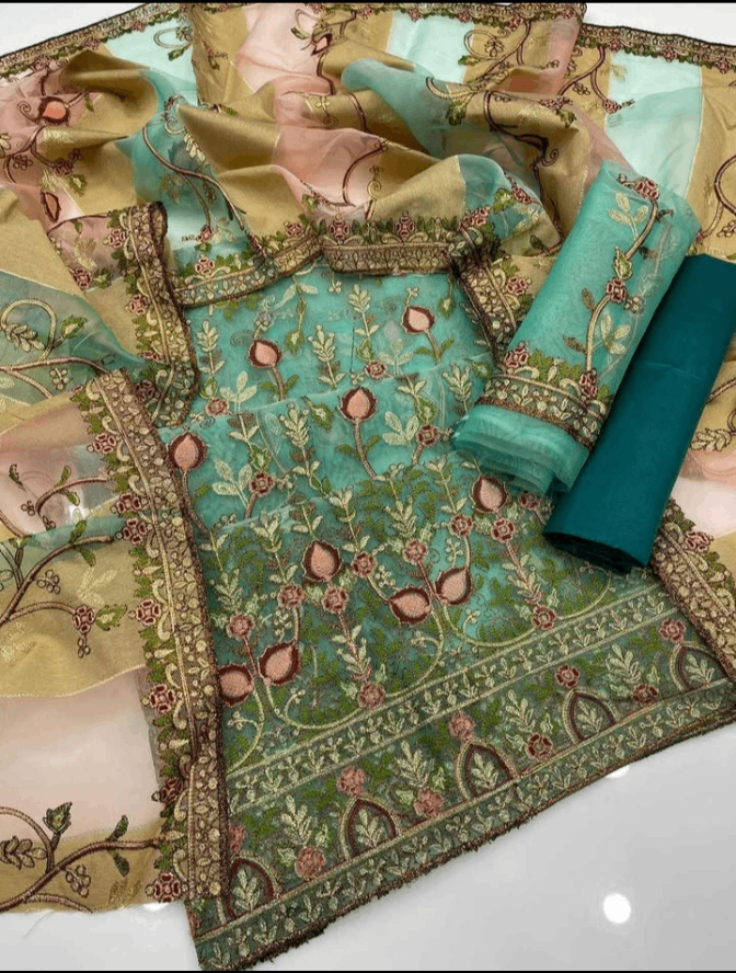 3pc organza suit with cotton silk