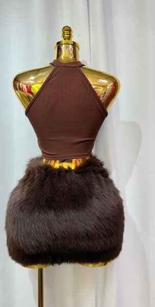 Ensemble Top et Jupe en Fourrure