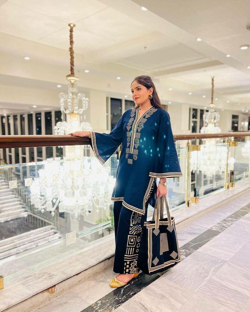 Stitched Linen Printed Suit