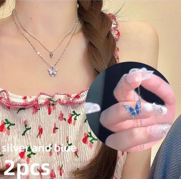 Collier Papillon Argent Double