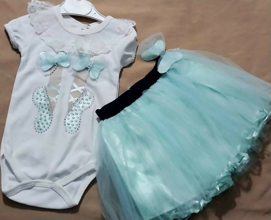 Ensemble fillette body et tutu blanc vert