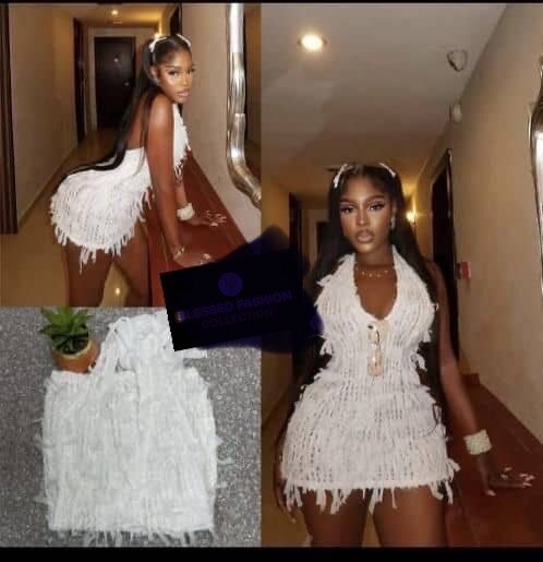 Robe Blanche à Franges Féminine