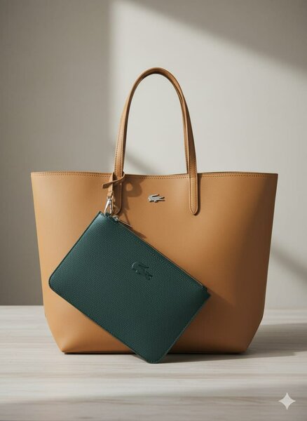 Sac cabas en cuir noir et pochette