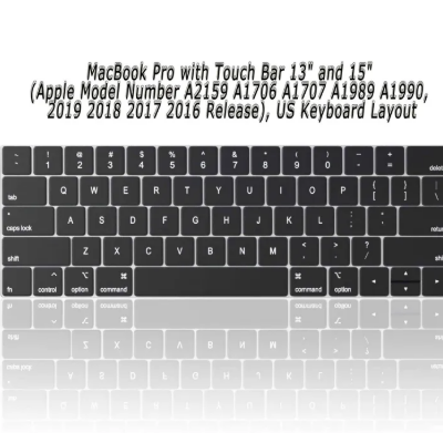 MacBook Pro Keyboard Cover with Touch Bar for 13 and 15 inch 2019 2018 2017 2016 Apple Model A2159, A1989, A1990, A1706, A1707 Silicone Skin Protector, Black