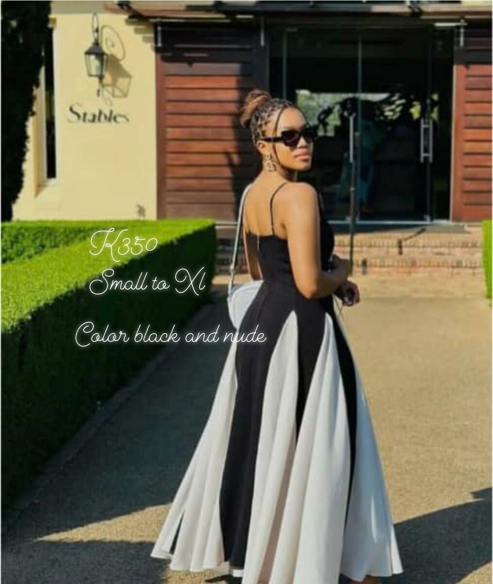 Women's Black and White Evening Dress with Straps, sizes S-XL