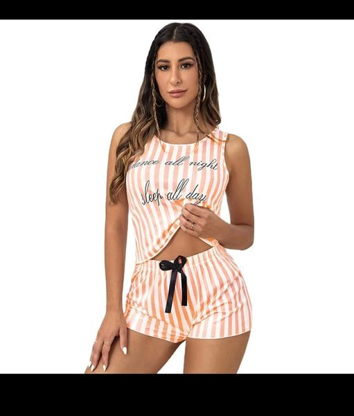 orange striped top and shorts set