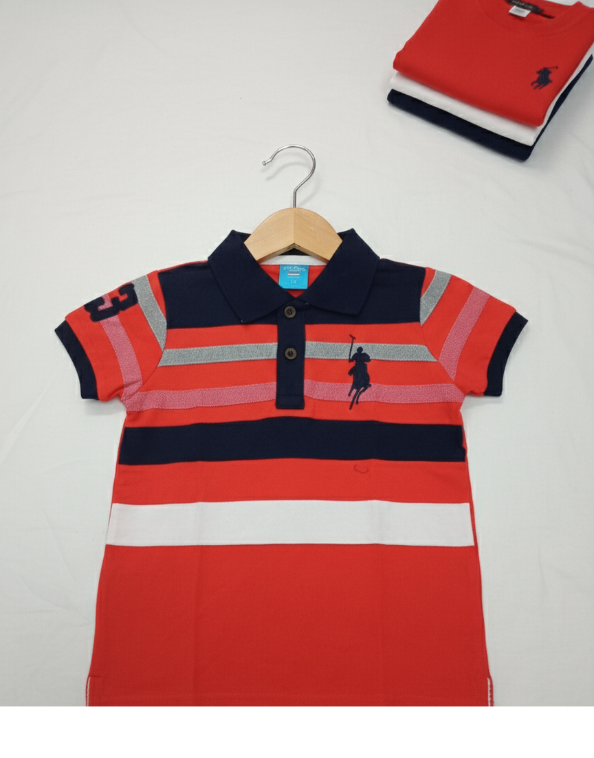 Polo rayé garçon rouge