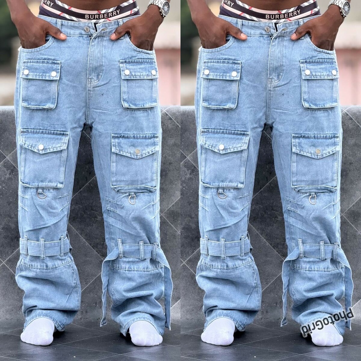 Pantalon cargo en denim homme