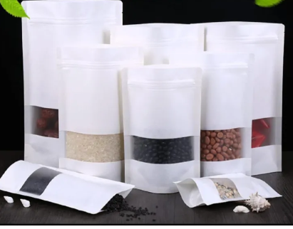 10 Pcs Recyclable Stand Up White Kraft Paper Bags With Window And Zipper Packaging Material
