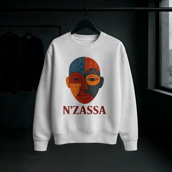 Sweat-shirt blanc N’ZASSA visage grand