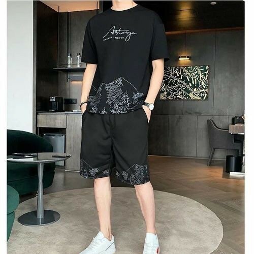 Fashion 2 In 1 Men's Short Sleeve T-shirt Shorts Casual Set-