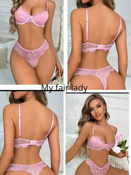 Ensemble lingerie dentelle rose