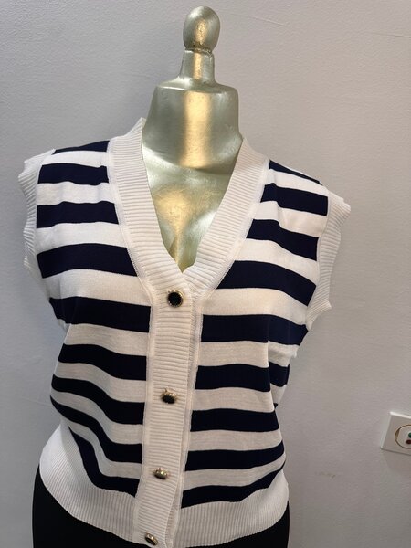 Cardigan sans manches rayé