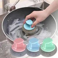 1pcs Wire Ball Brush Kitchen Hanging Cleaning Brush Pan Kitchen Dish Handle Washing Tool