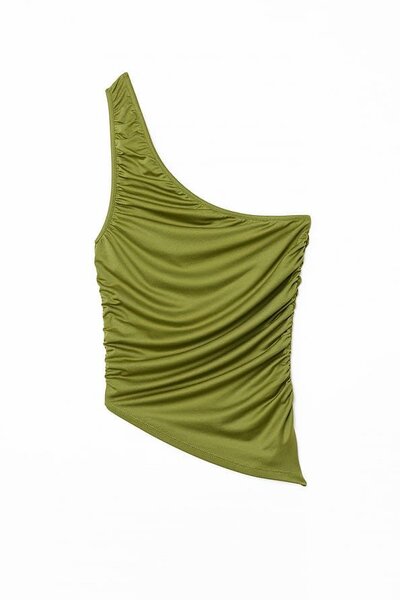 Olive Asymmetric Jersey Top