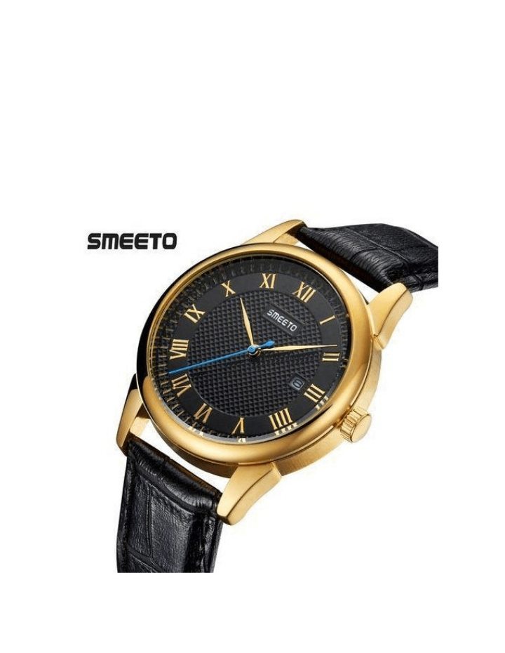 Leather striped wrist watch