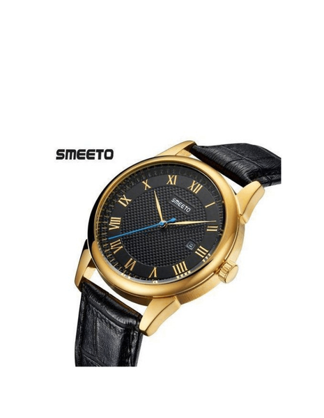 Leather striped wrist watch