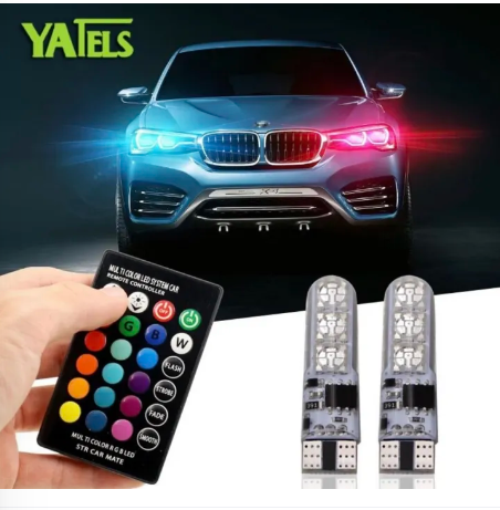 2 Pcs CAR PARKING LIGHT (MULTICOLOR BY REMOTE)RGB T10 W5W Led Car Clearance Lights SMD RGB