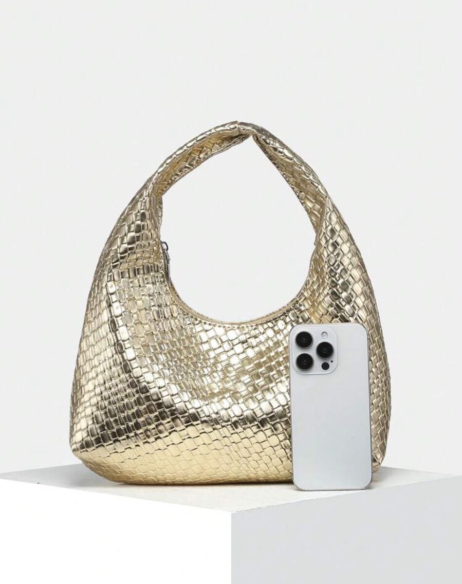 Gold vintage braided faux leather bag