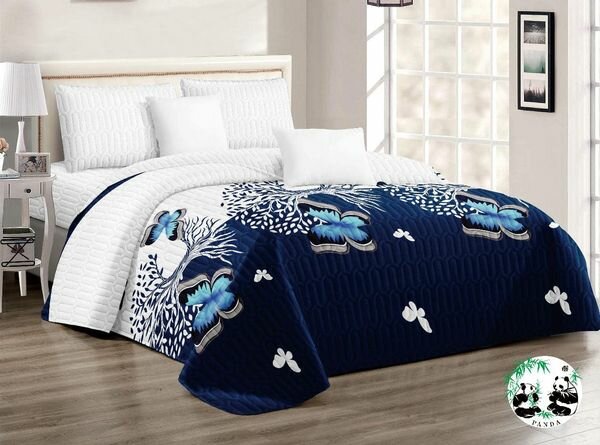 Set for bedroom: bedspread+blanket+pillowcases 2+2,blue