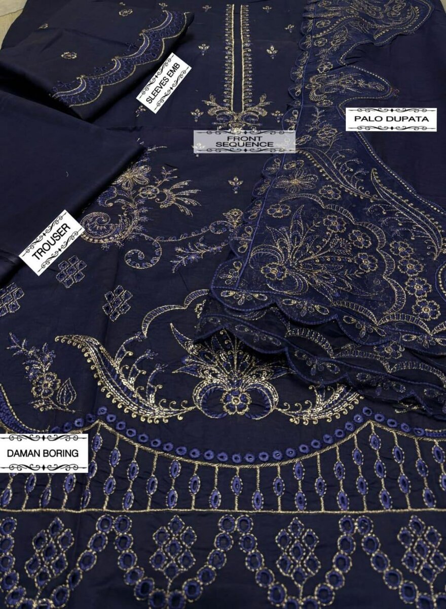 3 pcs women's unstitched Embroidered suit Lawn