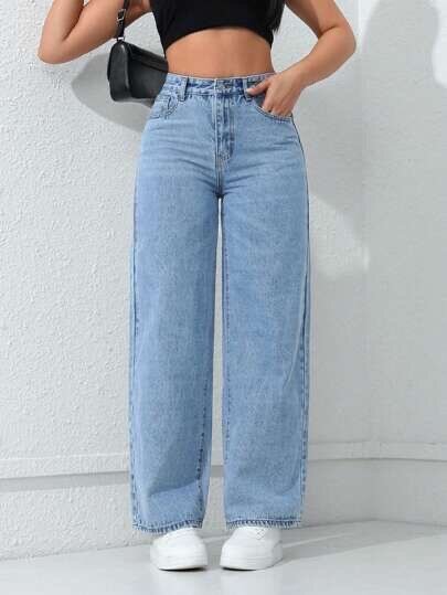 Jean large taille haute femme