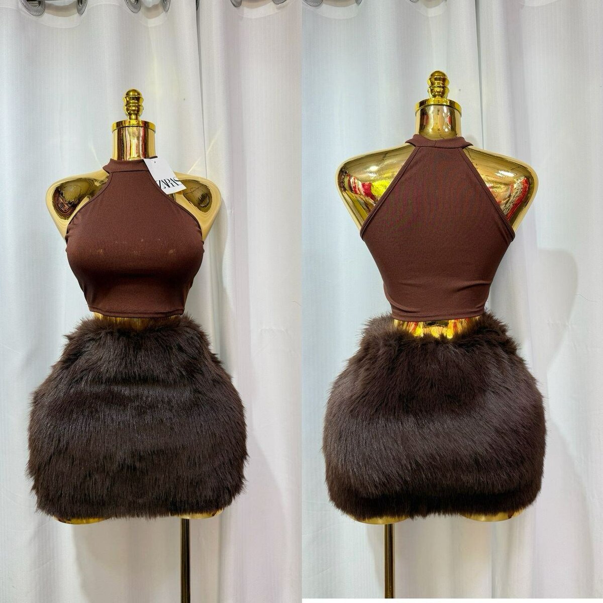 Ensemble haut et jupe fourrure