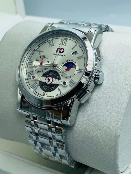 Mens argent couleur mécanique montre Forecast