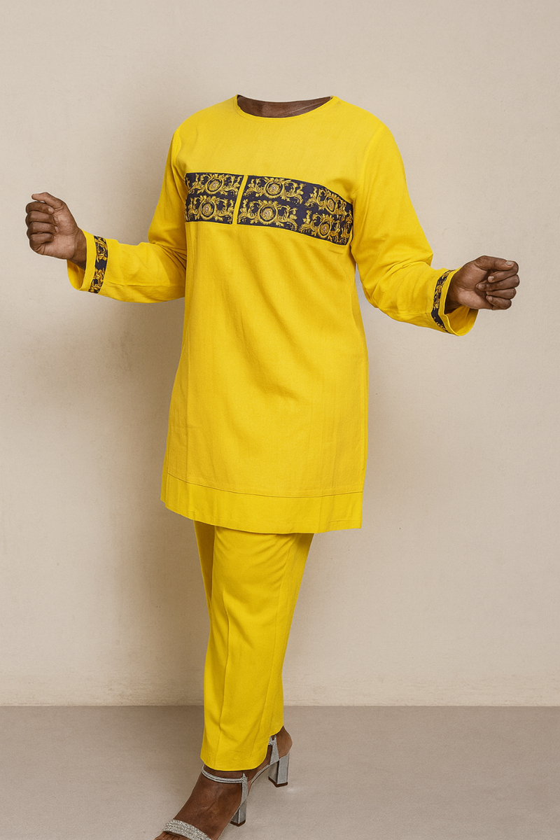 Ensemble tunique jaune brodé