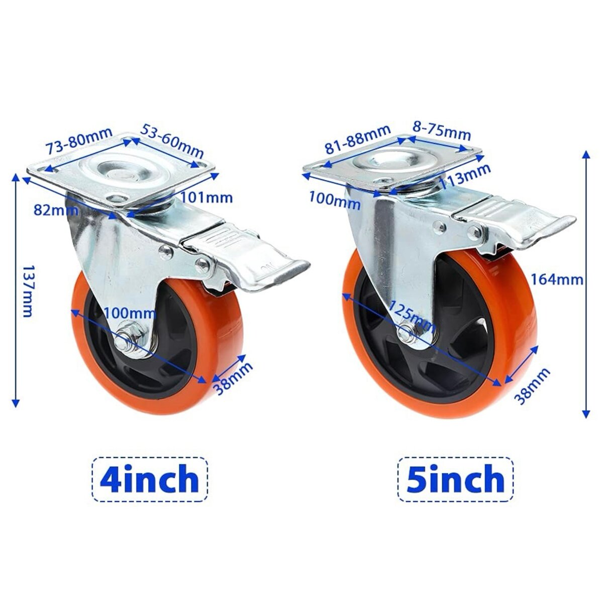 Roulette de meuble pivotante  avec frein, pour chariot à pla