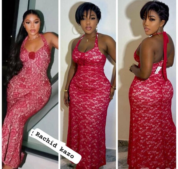 Robe longue en dentelle rouge