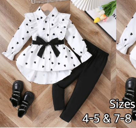 white shirt and black trousers set, sizes 4,5,7,8 years 