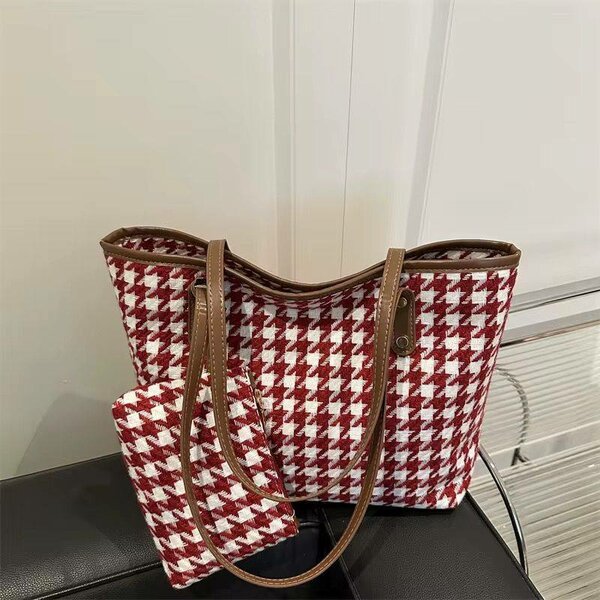 Sac cabas en tissu pied-de-poule